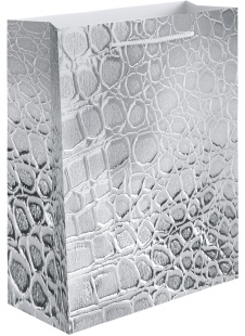 Пакет подарочный, 210гр, Кожа крокодила, Серебро, Металлик, 15*12*7 см, 1 шт.