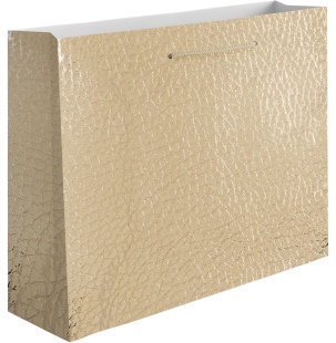 Пакет подарочный, 210гр, Текстура кожи, Золото, Металлик, 26*32*10 см, 1 шт.